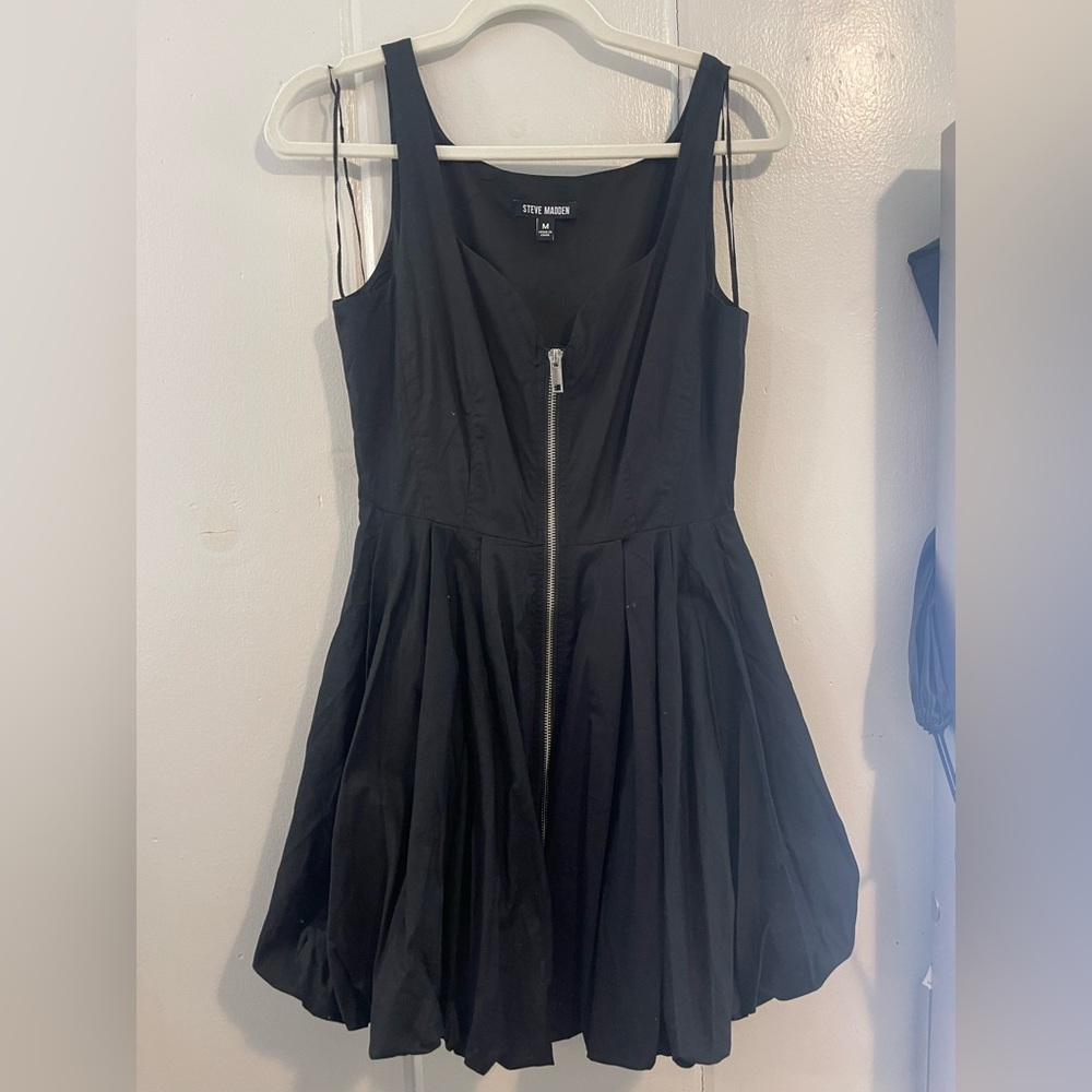 Steve Madden Black Pleated Fit and Flare Mini Dress